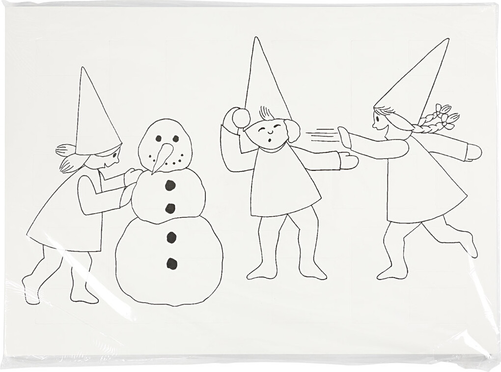Julekalender Med Nisser I Sneboldkamp - A3 - Str 30X42 Cm - Hvid - 30 Stk