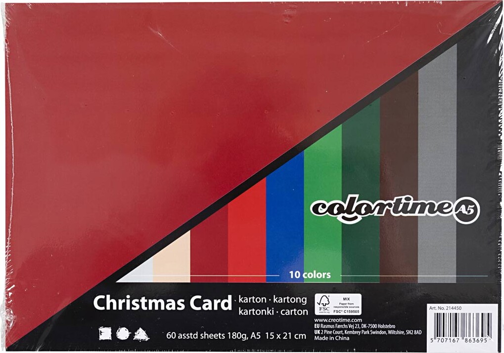 Julekarton - A5 - Forskellig Farvet Karton - 60 Ark