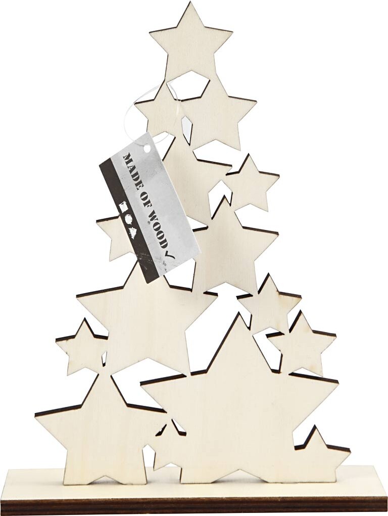 Juletræ I Træ - Stjerner - Julepynt - H 19 6 Cm