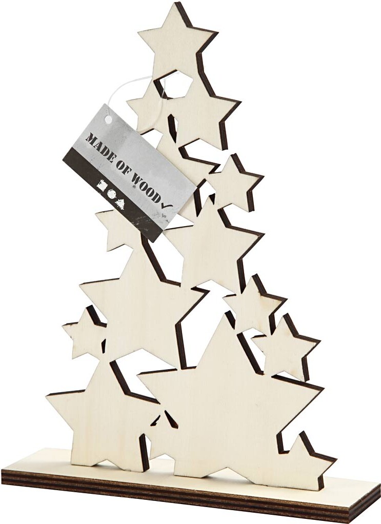 Juletræ I Træ - Stjerner - Julepynt - H 19 6 Cm