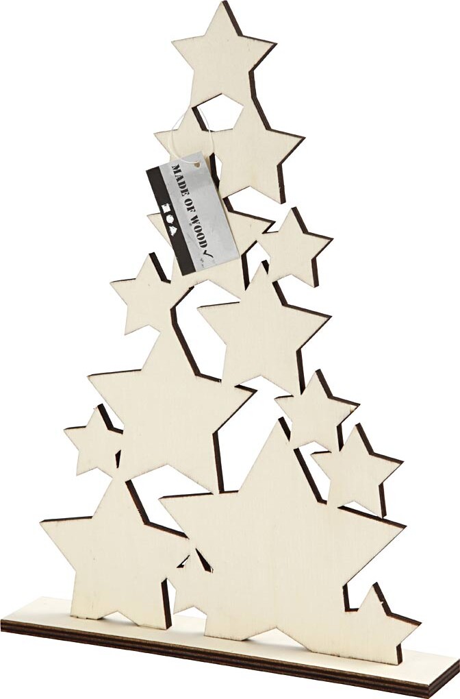 Juletræ I Træ - Stjerner - Julepynt - H 29 8 Cm