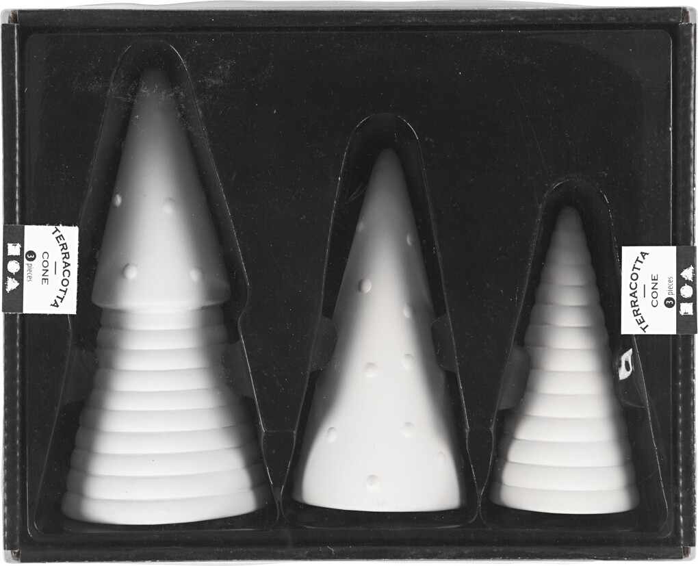 Juletræer - Julepynt - Terracotta - H 10 12 15 Cm - Hvid - 3 Stk