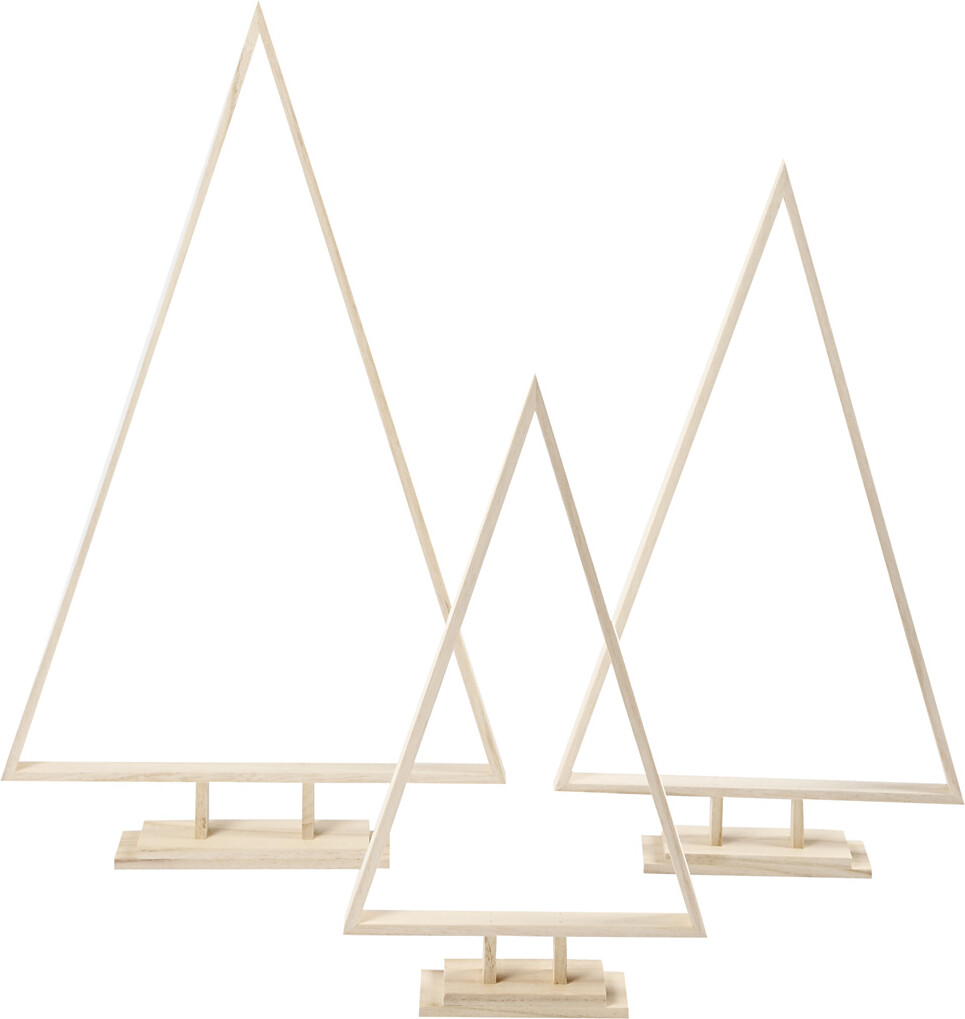 Juletræer I Træ - Julepynt - H 40 50 60 Cm - 3 Stk