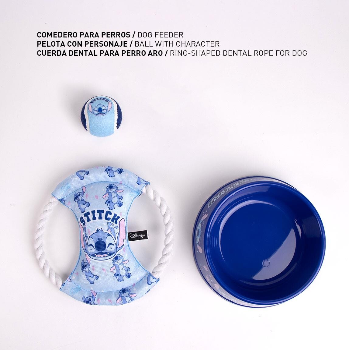 Stitch - Hundeskål Sæt - Inkl Kastebold Og Bidelegetøj - Blå