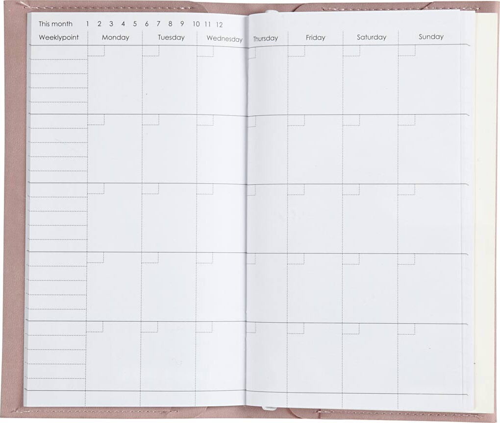 Kalender - Str 10X18X1 5 Cm - Elastiklukning - Rosa - 1 Stk