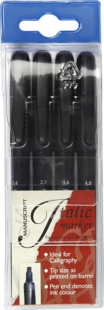 Kalligrafi Tusch - Tykkelse 1 4 2 5 3 6 4 8 Mm - Sort - 4 Stk