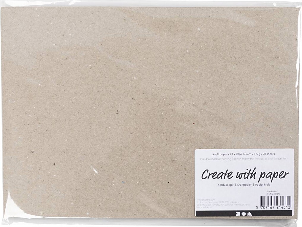 Karduspapir - A4 - 210X297 Mm - 135 G - Grå Brun - 20 Ark