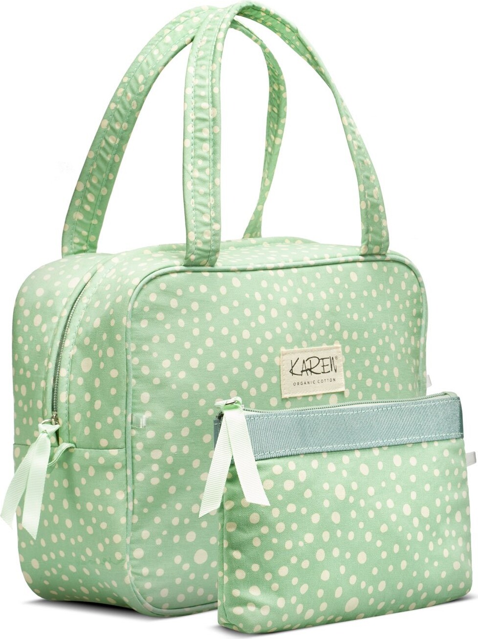 Karen - Toilettaske Sæt Med Makeup Pung - Grøn Og Hvid