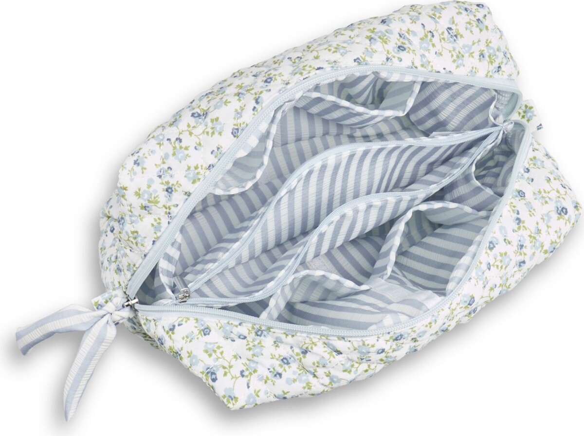 Karen - Stor Toilettaske - Blå Småblomstret Quilt