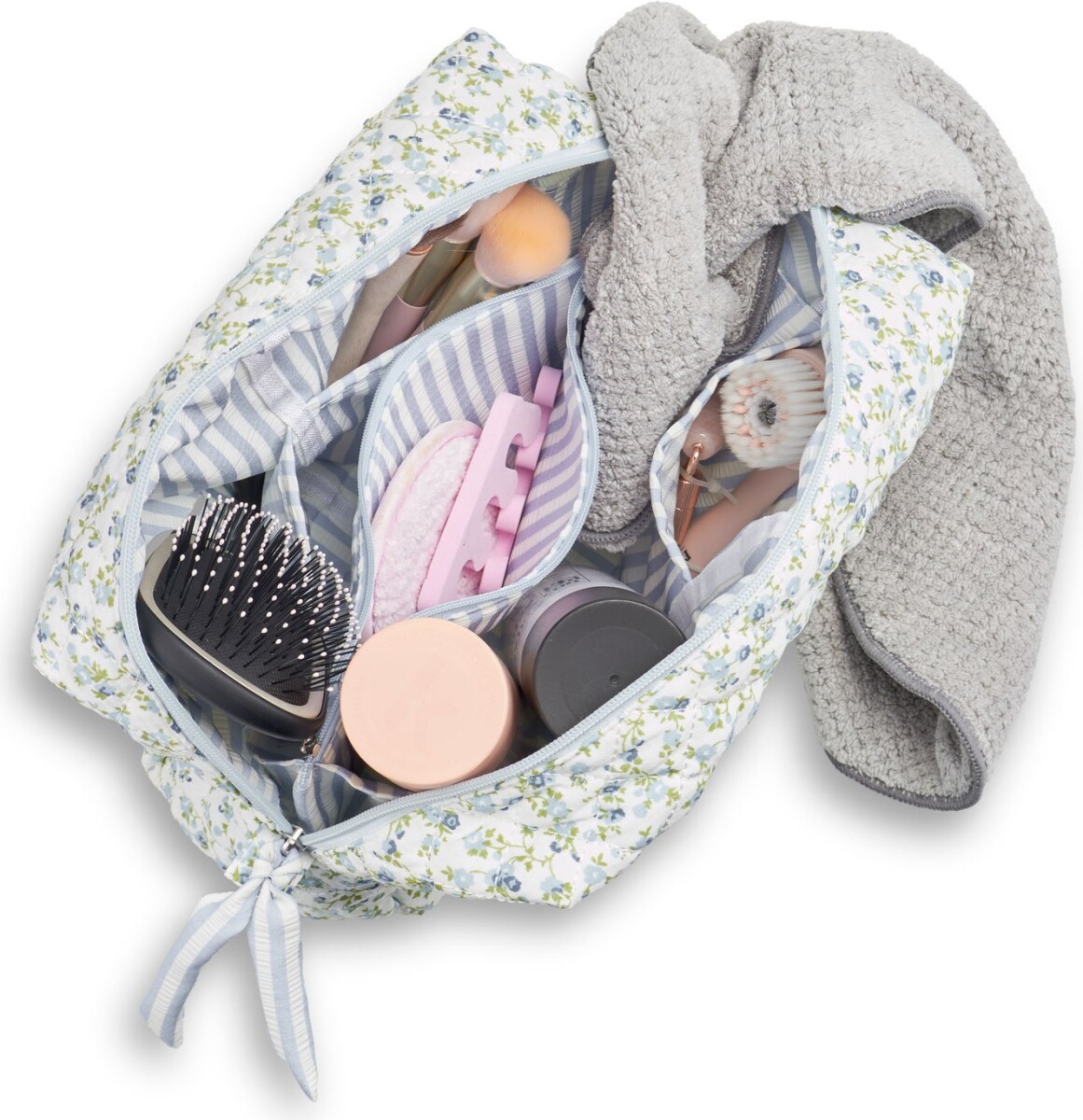 Karen - Stor Toilettaske - Blå Småblomstret Quilt