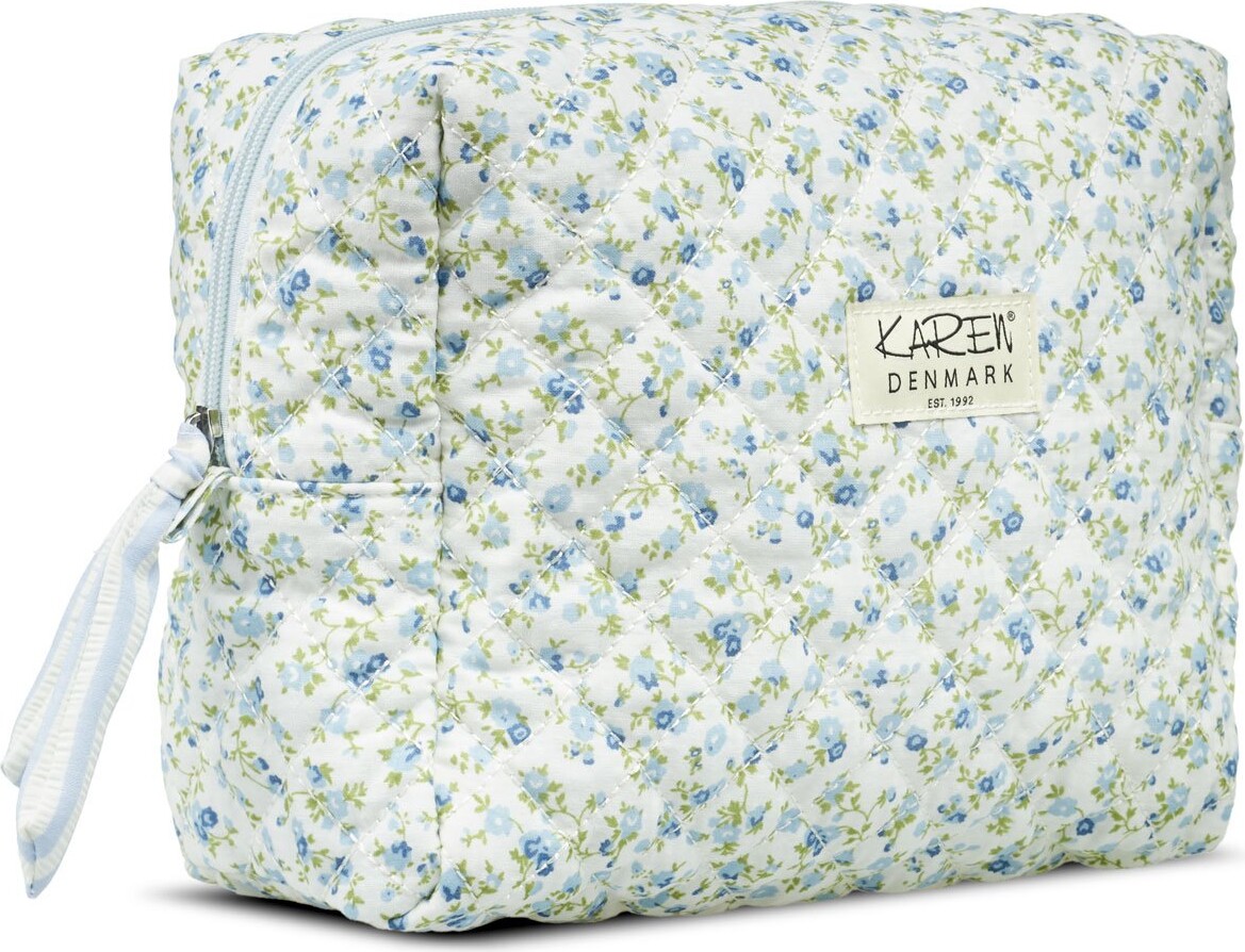 Karen - Stor Toilettaske - Blå Småblomstret Quilt