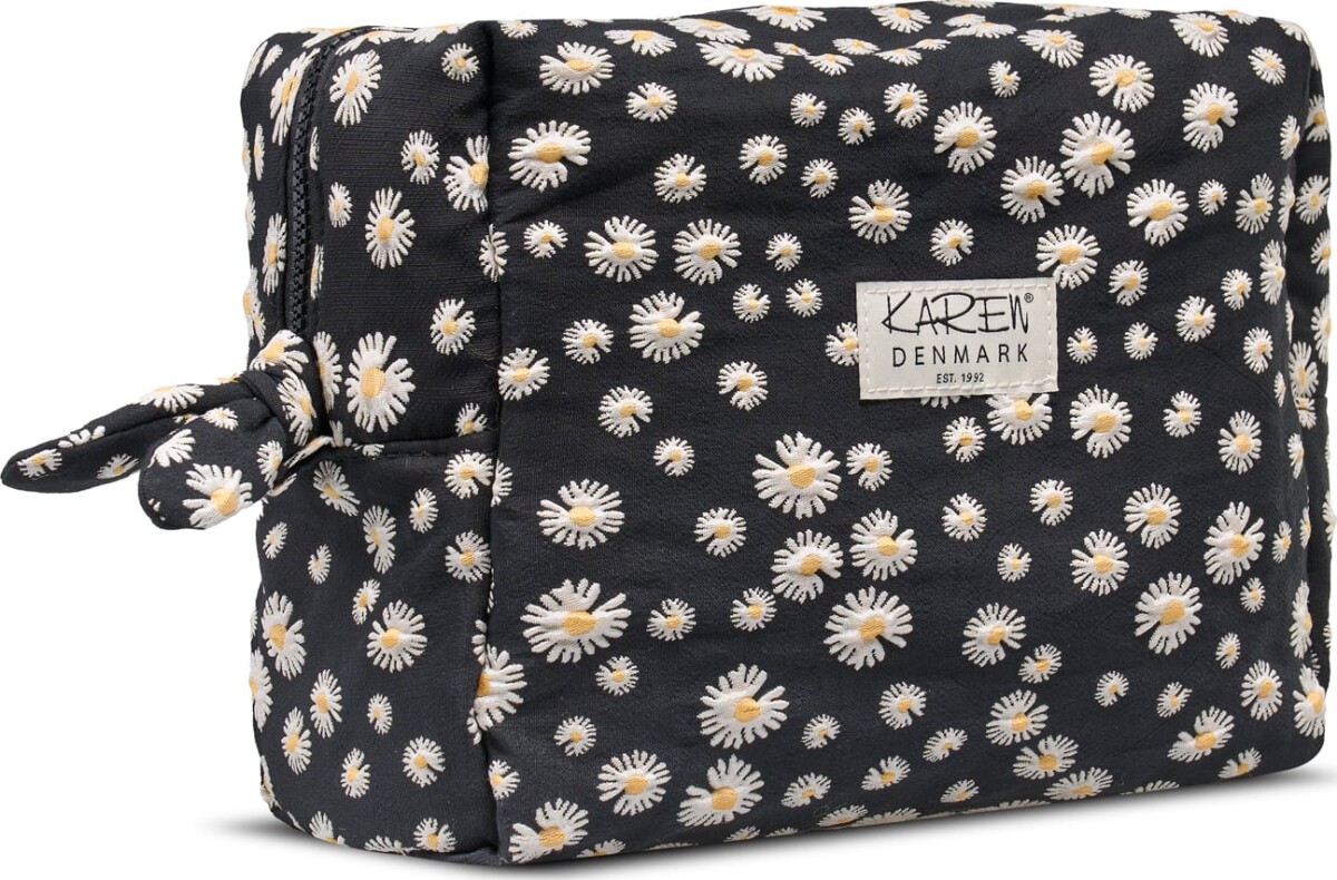 Karen - Stor Toilettaske Med Broderede Margueritter - Sort - Large