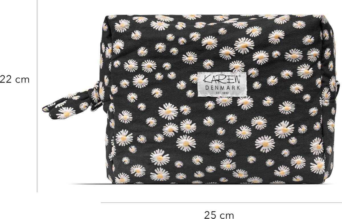 Karen - Stor Toilettaske Med Broderede Margueritter - Sort - Large