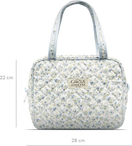 Karen - Stor Toilettaske Med Hank - Blå Småblomstret Quilt - Large