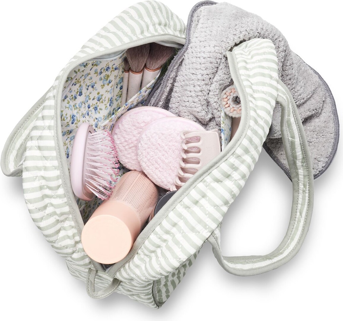 Karen - Stor Toilettaske Med Hank - Grønnhvid - Large