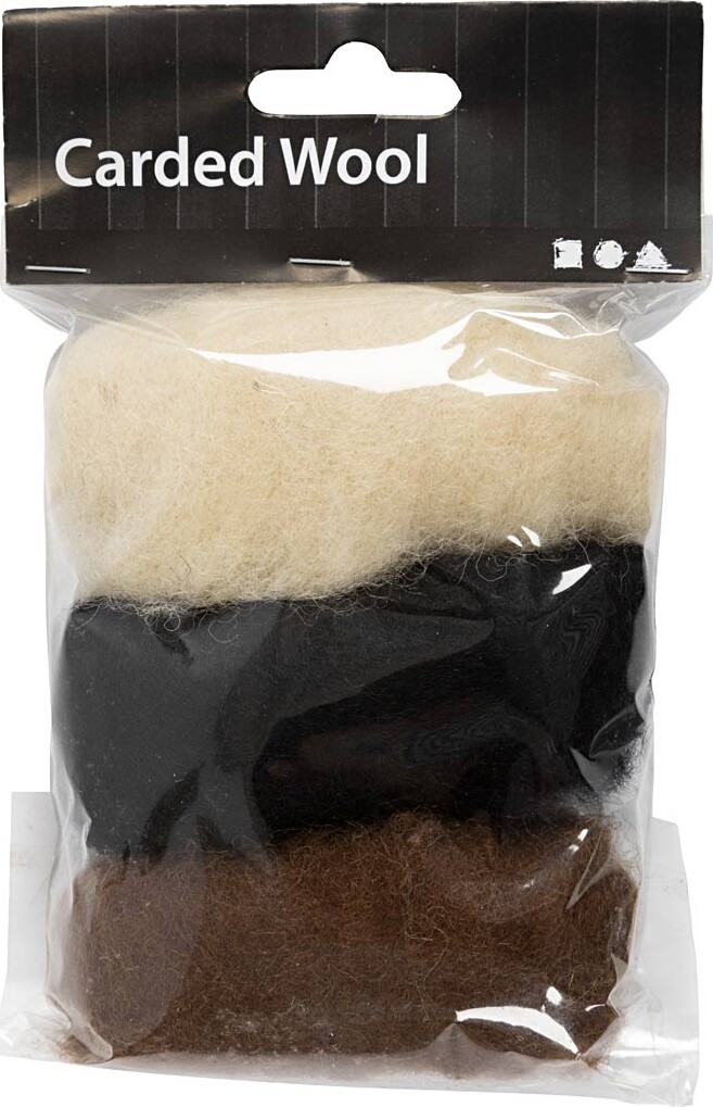 Kartet Uld - Hvid Brun Sort - 3X10 G