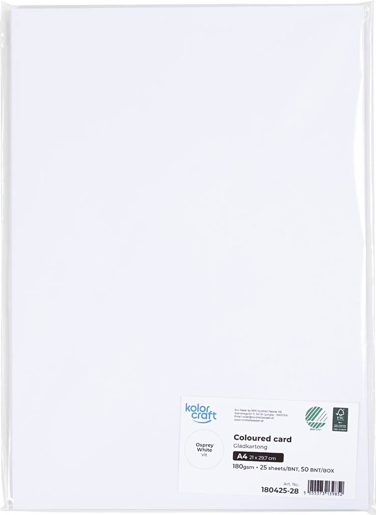 Karton - A4 - 180 G - Hvid - 25 Ark