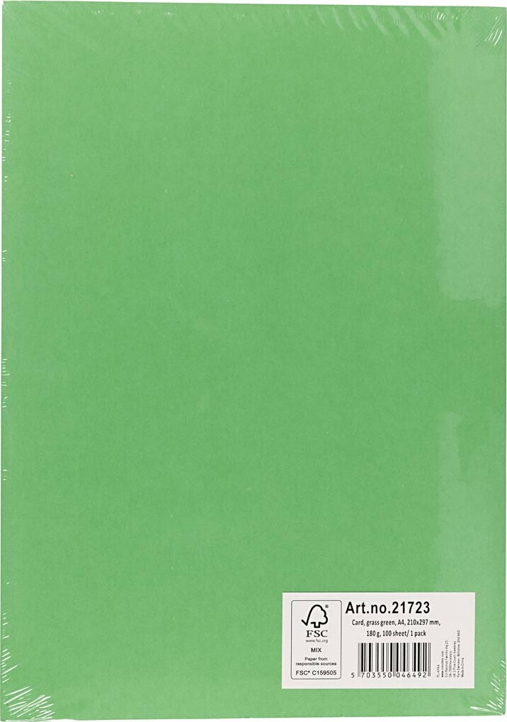 Karton - A4 - 210X297 Mm - 180 G - Græsgrøn - 100 Stk