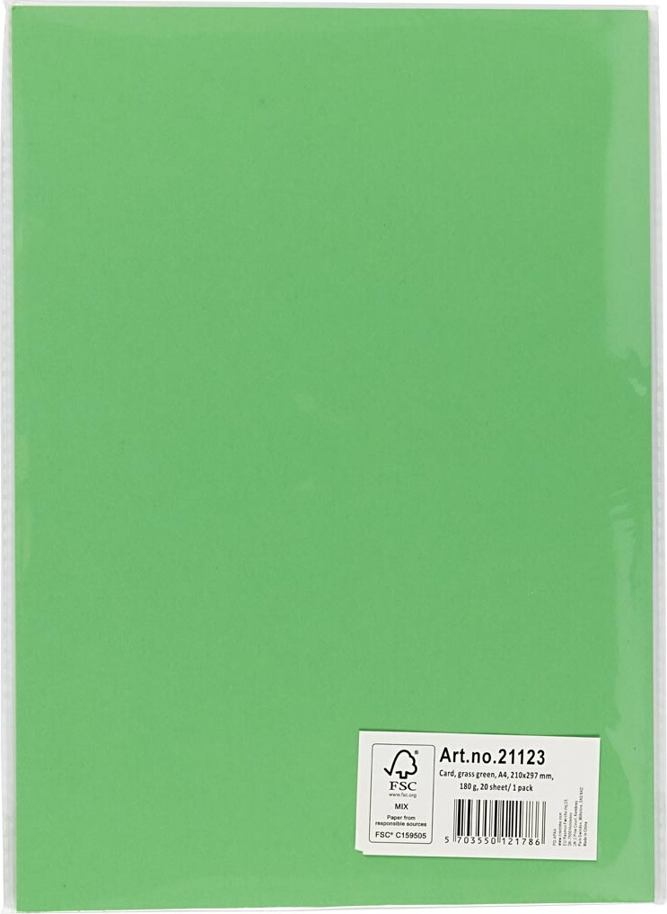 Karton - A4 - 210X297 Mm - 180 G - Græsgrøn - 20 Stk