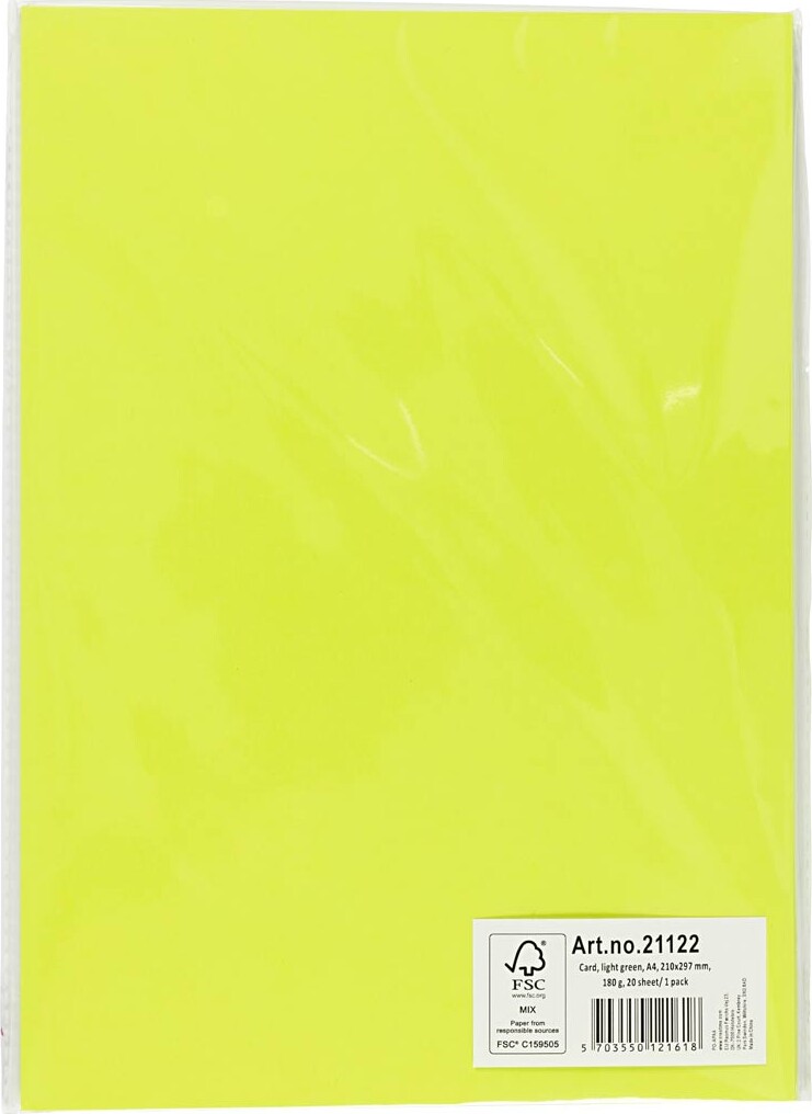 Karton - A4 - 210X297 Mm - 180 G - Lys Grøn - 20 Stk