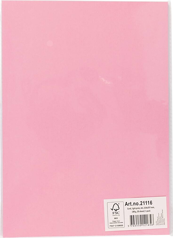 Karton - A4 - 210X297 Mm - 180 G - Lys Pink - 20 Stk