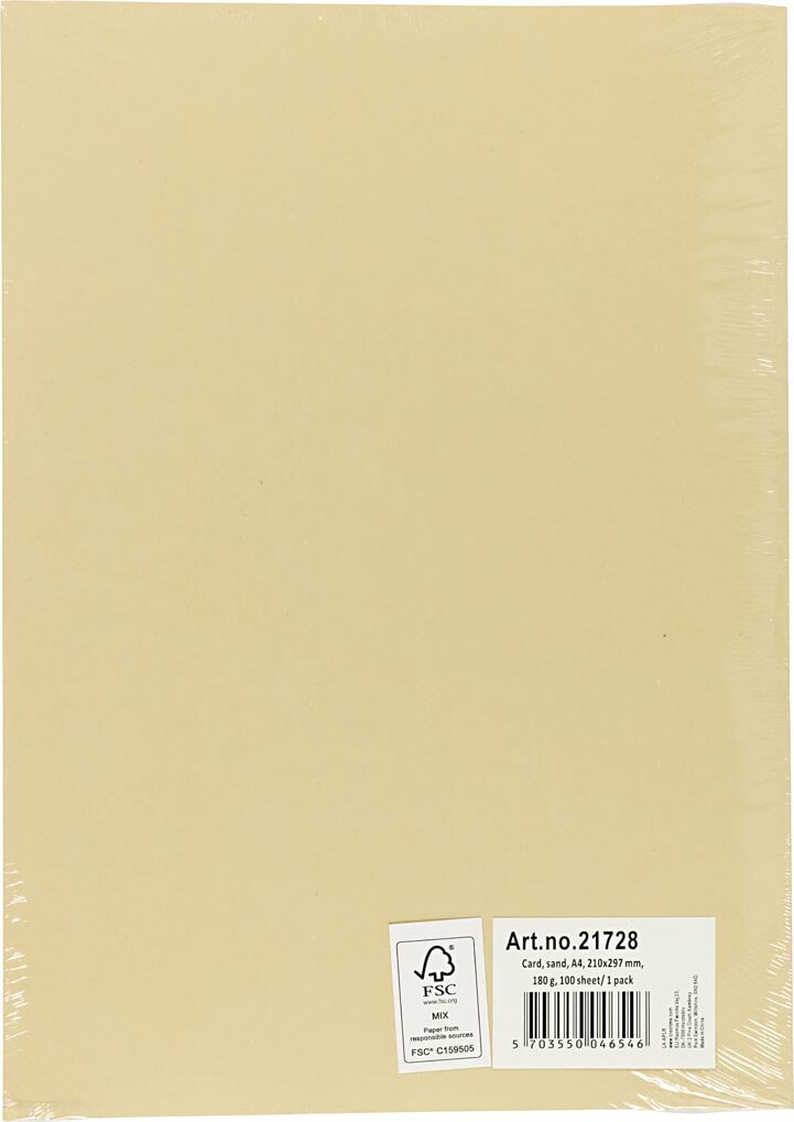 Karton - A4 - 210X297 Mm - 180 G - Lys Pudder - 100 Stk