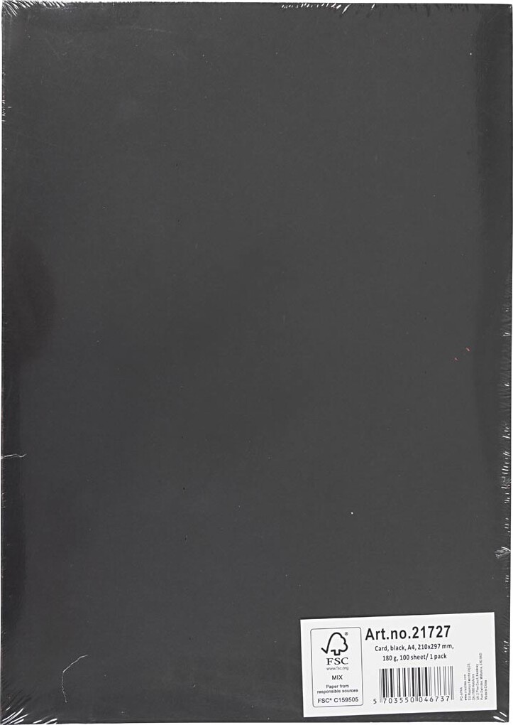 Karton - A4 - 210X297 Mm - 180 G - Sort - 100 Stk