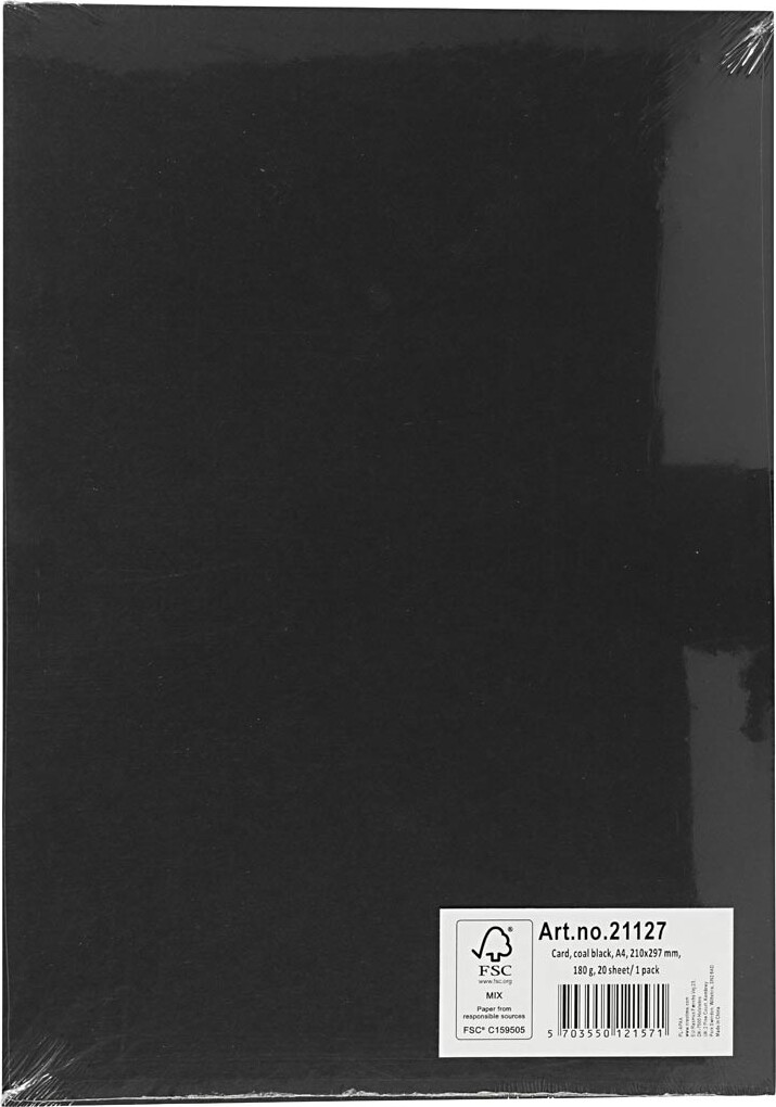 Karton - A4 - 210X297 Mm - 180 G - Sort - 20 Stk