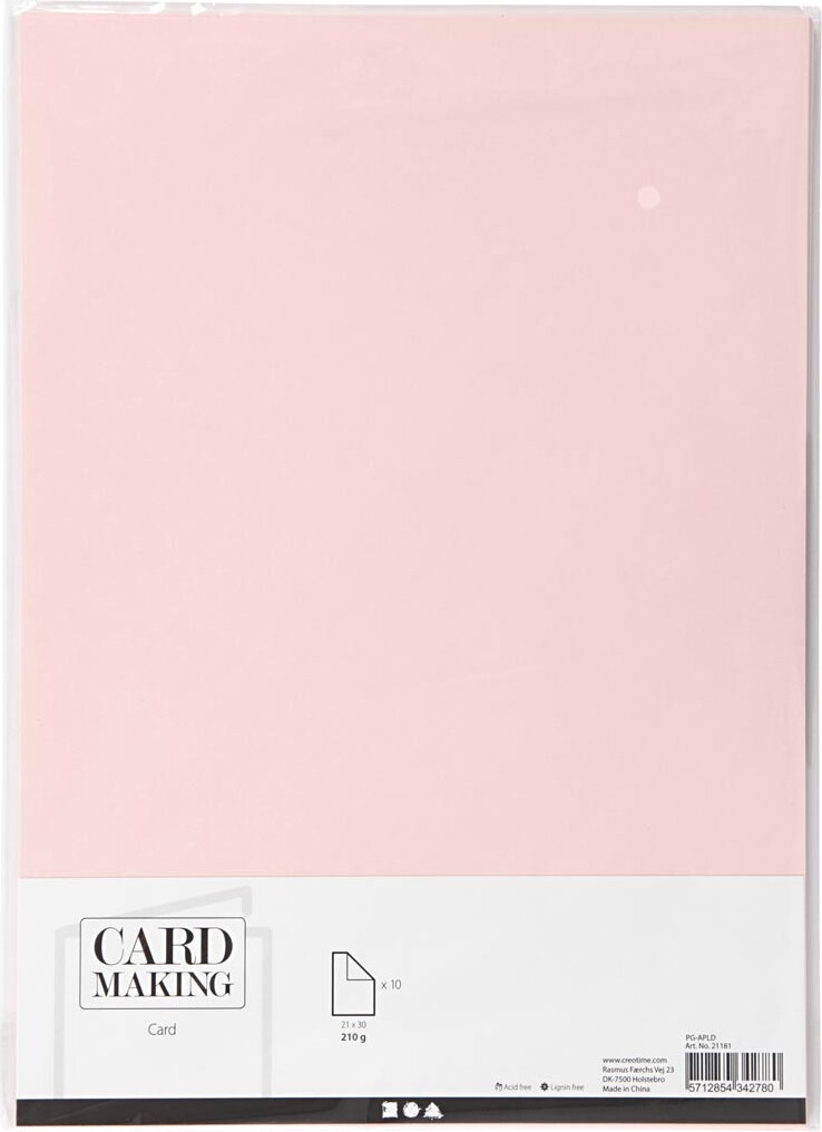Karton - A4 - 210X297 Mm - 210 G - Lys Rosa - 10 Ark