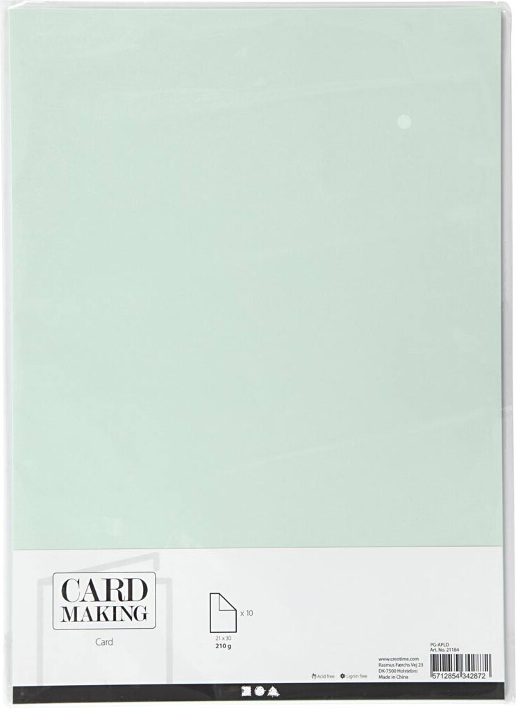 Karton - A4 - 210X297 Mm - 210 G - Pastel Grøn - 10 Stk