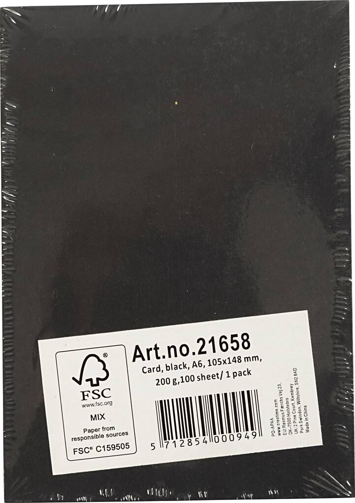 Karton - A6 - Sort - 100 Ark