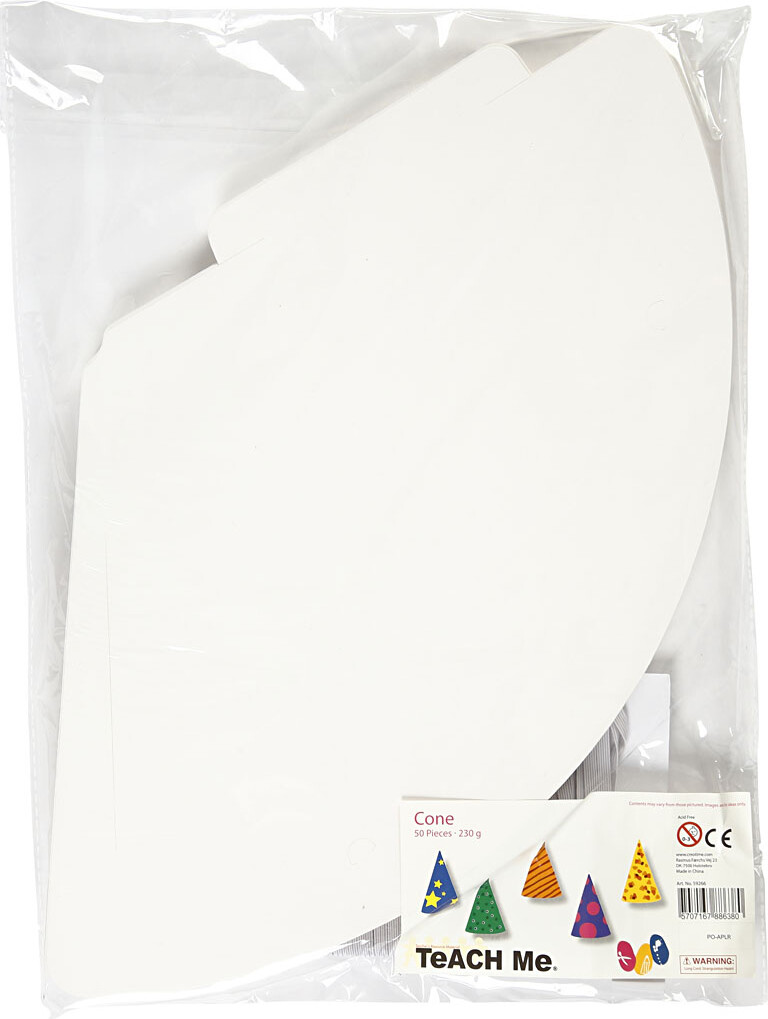 Tryllehat - Kartonkegler Med Elastik - Mal Selv - Hvid - 50 Stk