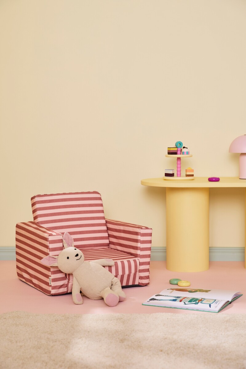 Kids Concept - Foldbar Lænestol Til Børn - Clay Pink Striber - 44X42X38Cm
