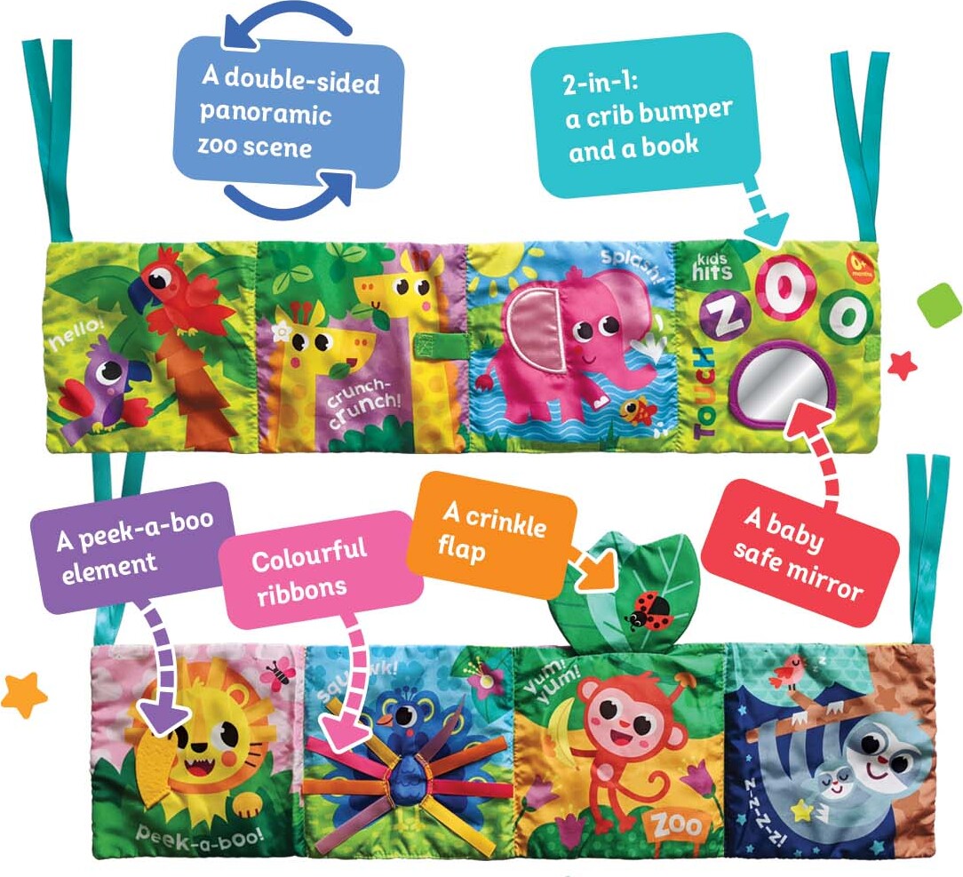 Kids Hits - Touch Zoo Crib Bumper - Sengerand Og Aktivitetsbog