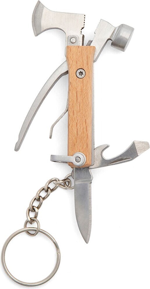 Kikkerland - Wooden Mini Axe Tool - Mini Multitool Økse Nøglering