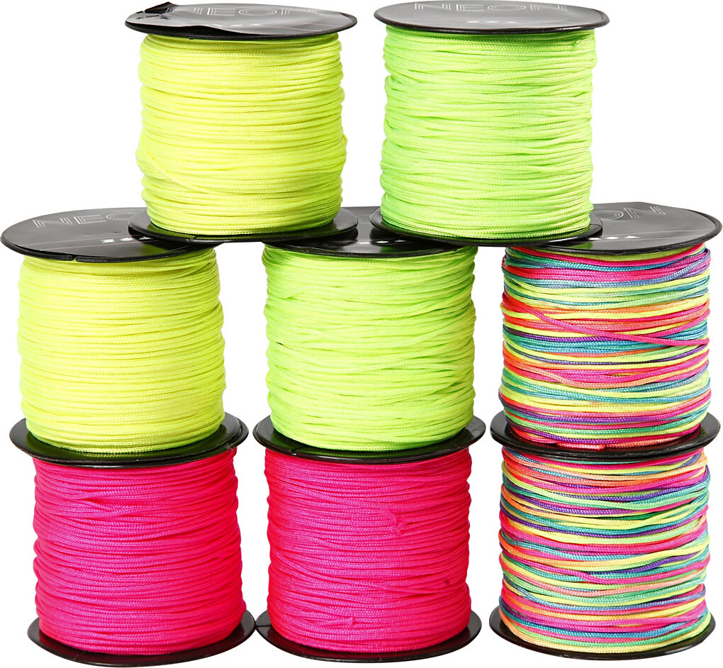 Knyttesnor - Tykkelse 1 Mm - Neon Grøn - Neon Pink - Neon Gul - Neonmix -