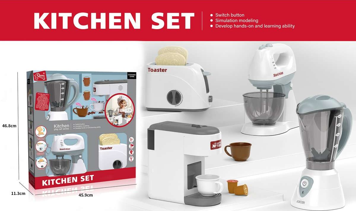 Tegole - Kitchen Set - 4-I-1 Legetøjs Køkkenmaskiner Sæt Med Lyd