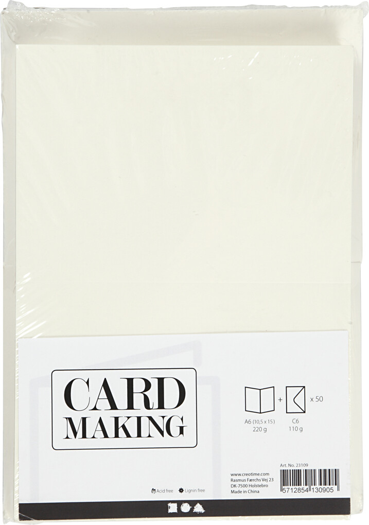 Kort Og Kuverter - 10 5X15 Cm - 11 5X16 5 Cm - Råhvid - 50 Sæt