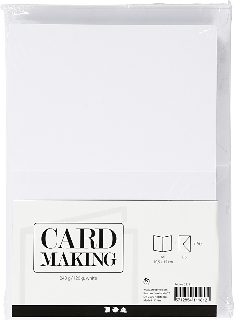 Kort Og Kuverter - 10 5X15 Cm - 11 5X16 5 Cm - Hvid - 50 Sæt