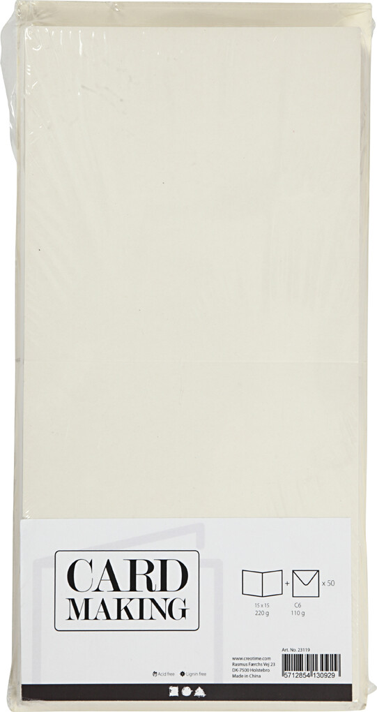 Kort Og Kuverter - 15X15 Cm - 16X16 Cm - Råhvid - 50 Sæt