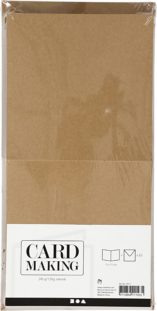 Kort Og Kuverter - 15X15 Cm - 16X16 Cm - Natur - 50 Sæt