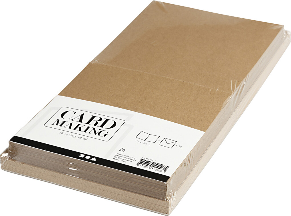 Kort Og Kuverter - 15X15 Cm - 16X16 Cm - Natur - 50 Sæt