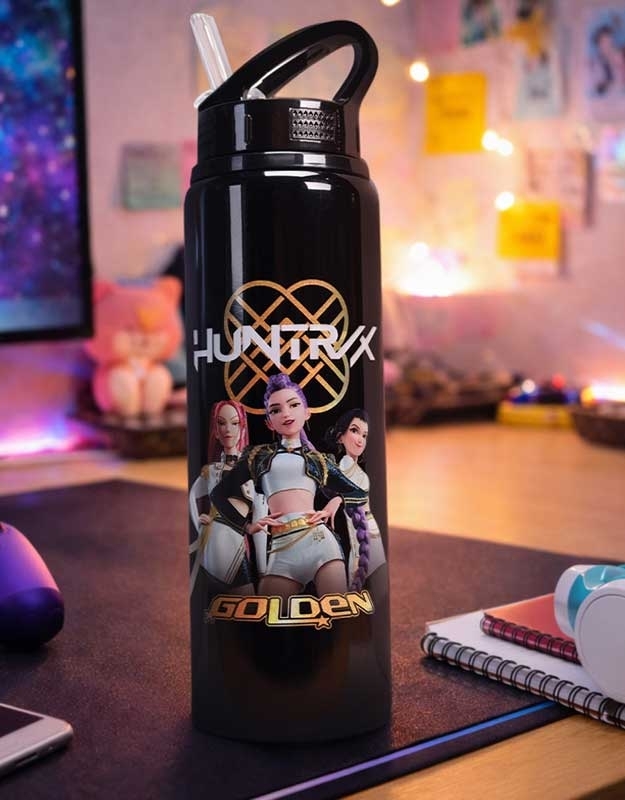 Kpop Demon Hunters - Flip Top Drinking Bottle - Golden - 650Ml