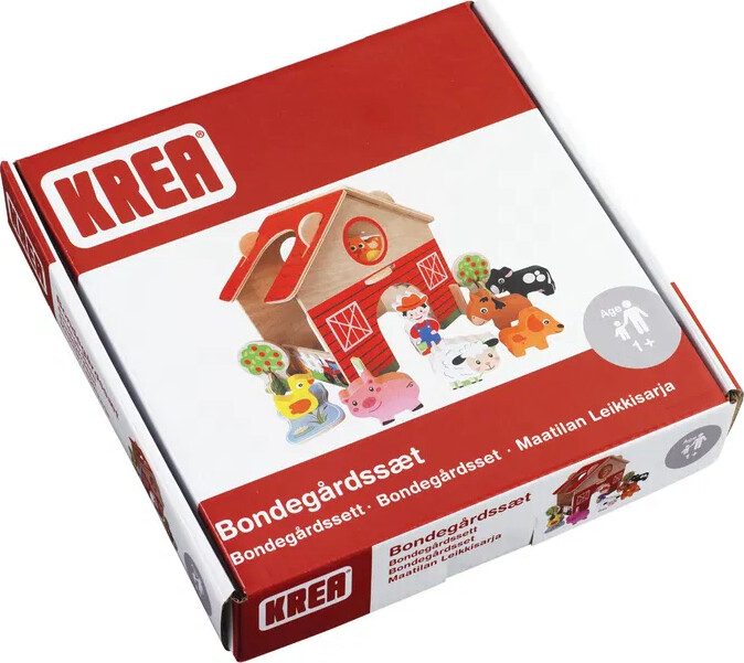 Krea - Bondegård Legesæt I Træ - Inkl 11 Figurer