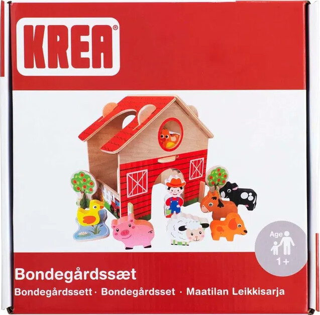 Krea - Bondegård Legesæt I Træ - Inkl 11 Figurer