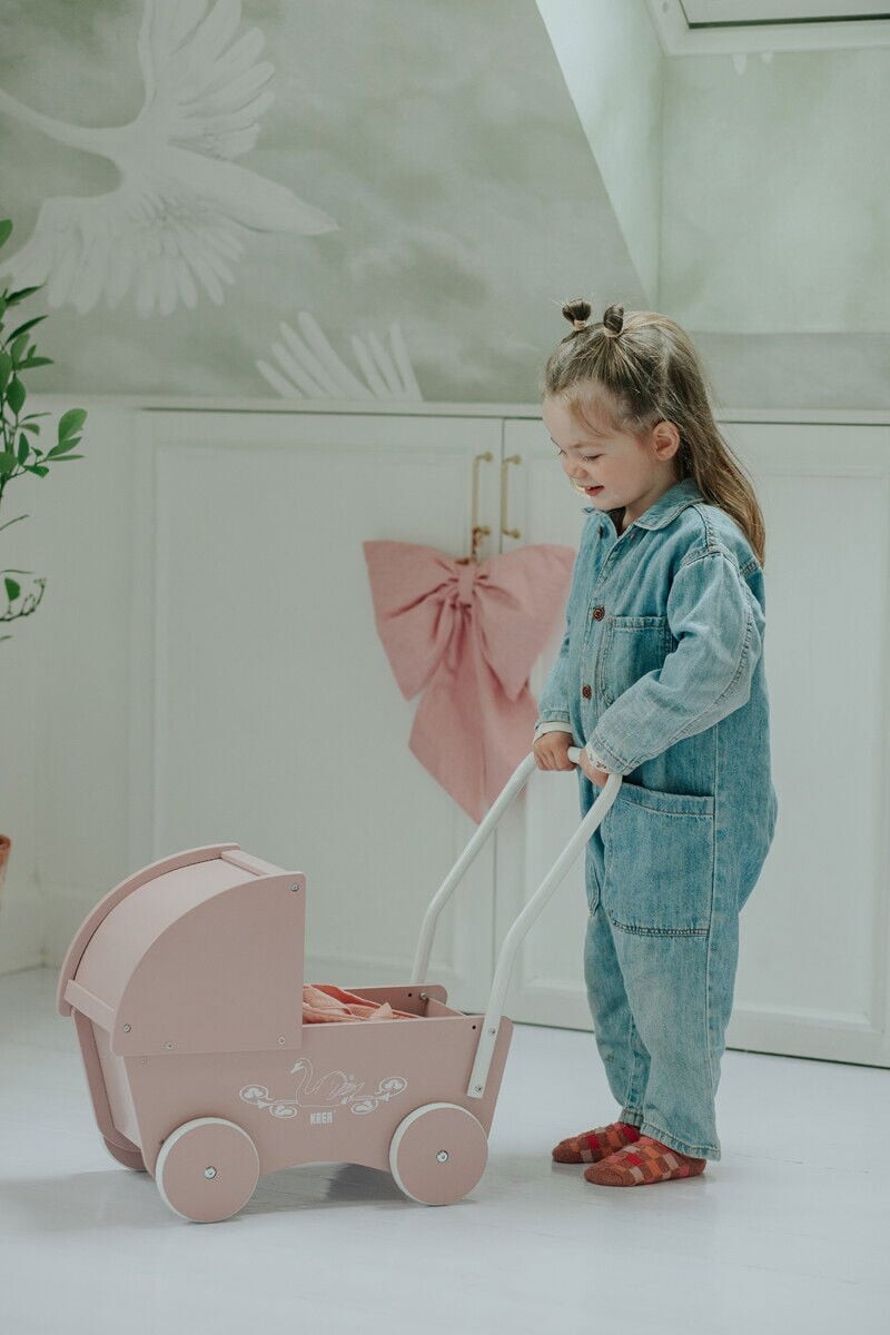 Krea - Dukkevogn I Træ - Rosa