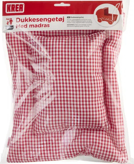 Krea - Sengetøj Til Dukkevogn - Inkl Madras - Rødternet