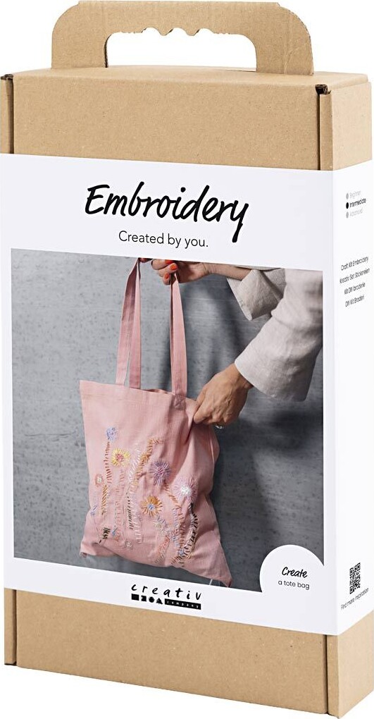 Kreativt Sæt Med Broderi - Mulepose - Soft Rose