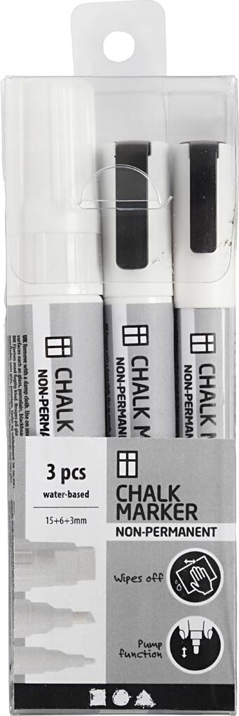 Kridttusch - Tykkelse 3 6 15 Mm - Hvid - 3 Stk