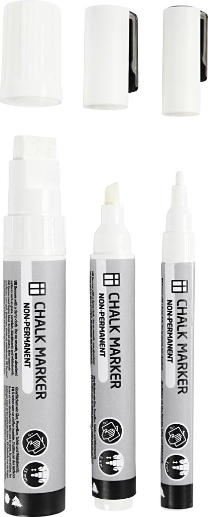 Kridttusch - Tykkelse 3 6 15 Mm - Hvid - 3 Stk